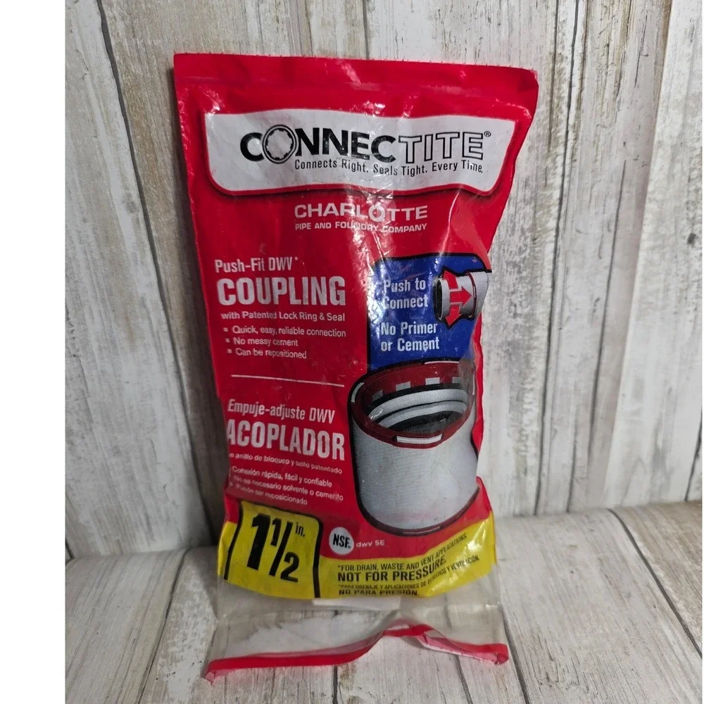 Charlotte Pipe ConnecTite 1-1/2 in Push-Fit DWV Coupling No‎ Cement Required